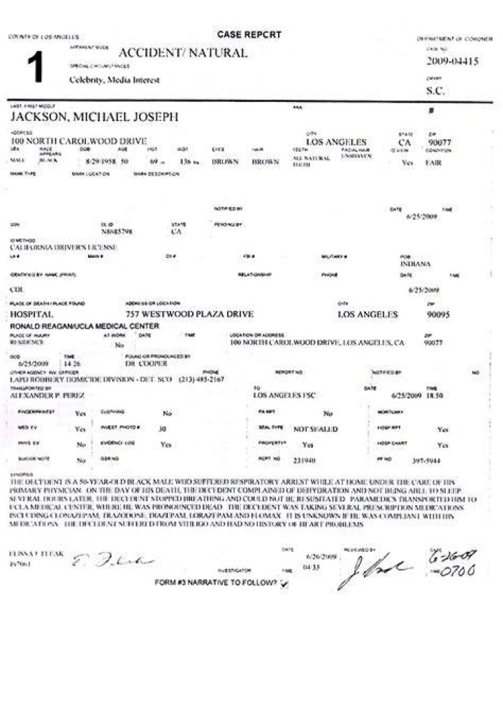 Michael Jackson Autopsy Report